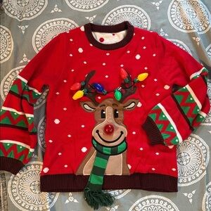 Light up Red Reindeer Christmas Sweater Holiday, Ugly Christmas sweater Size L
